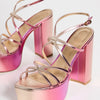Stuart Weitzman Women's Barelythere Squarehigh Platform Sandals, Hot Pink Multi, 7.5 Medium US