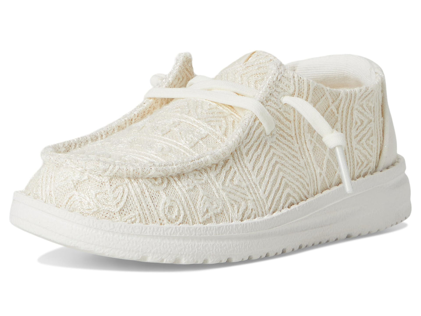 HEYDUDE Kids Wendy Crochet Lace (Little Kid/Big Kid) - Shoes for Kids - Canvas Upper - Cotton Lining White/Gold 6 Big Kid M