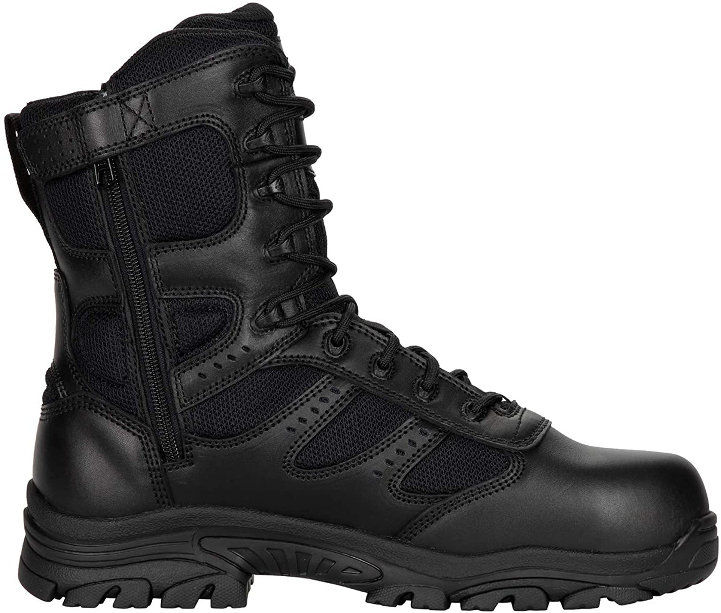 Thorogood Unisex Deuce 8" Waterproof Side-Zip Black Tactical Boots with Composite Safety Toe, Full-Grain Leather, and Slip-Resistant Outsole, BBP Rated, Black - 8.5 M