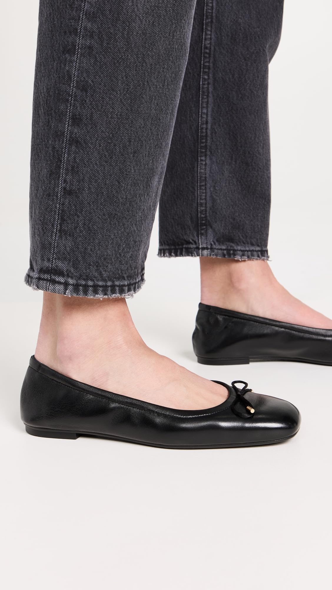 Stuart Weitzman Women's Bardot Bow Flats, Black, 7.5 Medium US