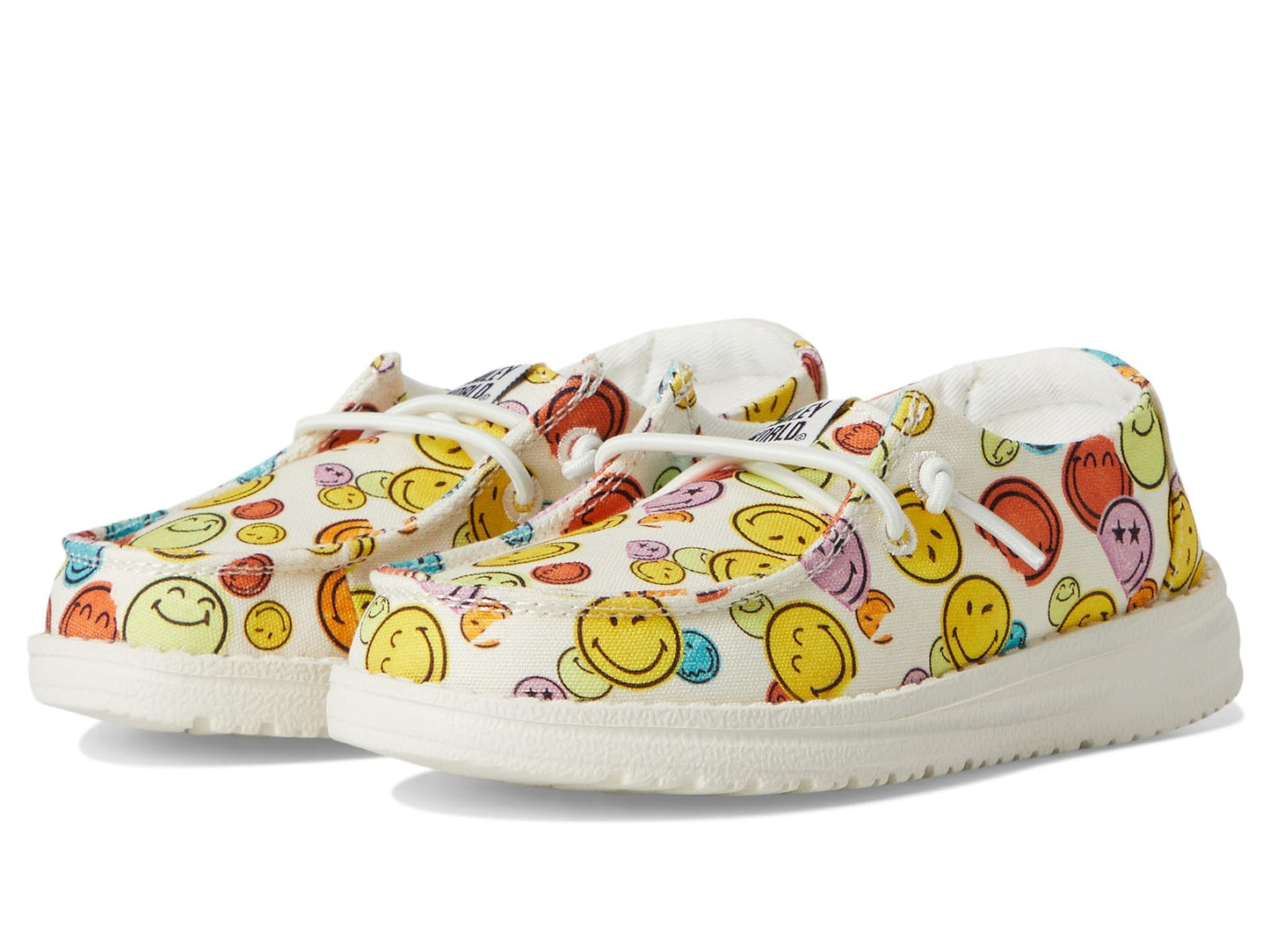 HEYDUDE Kids Wendy Smiley (Toddler) - Loafers for Kids - Canvas Upper - Cotton Lining - Rubber Outsole White 7 Toddler M
