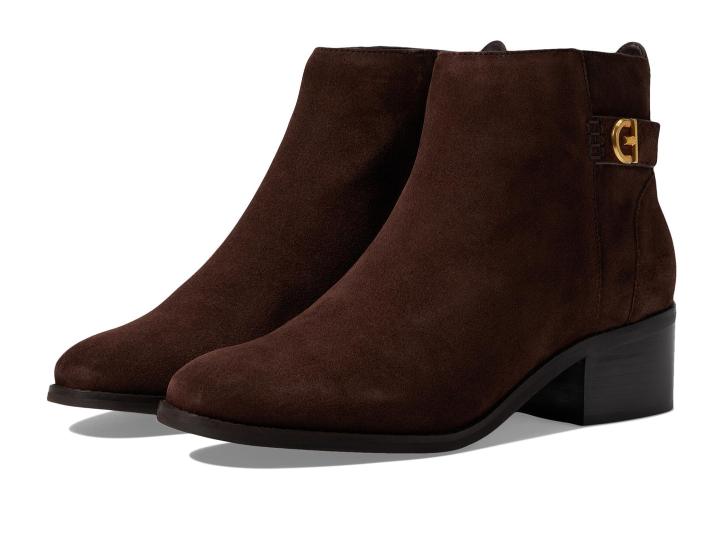 Cole Haan WOMENS HOLIS BUCKLE BOOTIE, DARK CHOCOLATE SUEDE, 6.5 B US