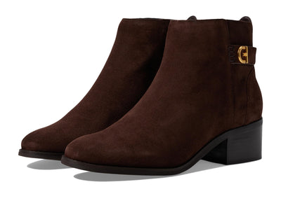 Cole Haan WOMENS HOLIS BUCKLE BOOTIE, DARK CHOCOLATE SUEDE, 6.5 B US