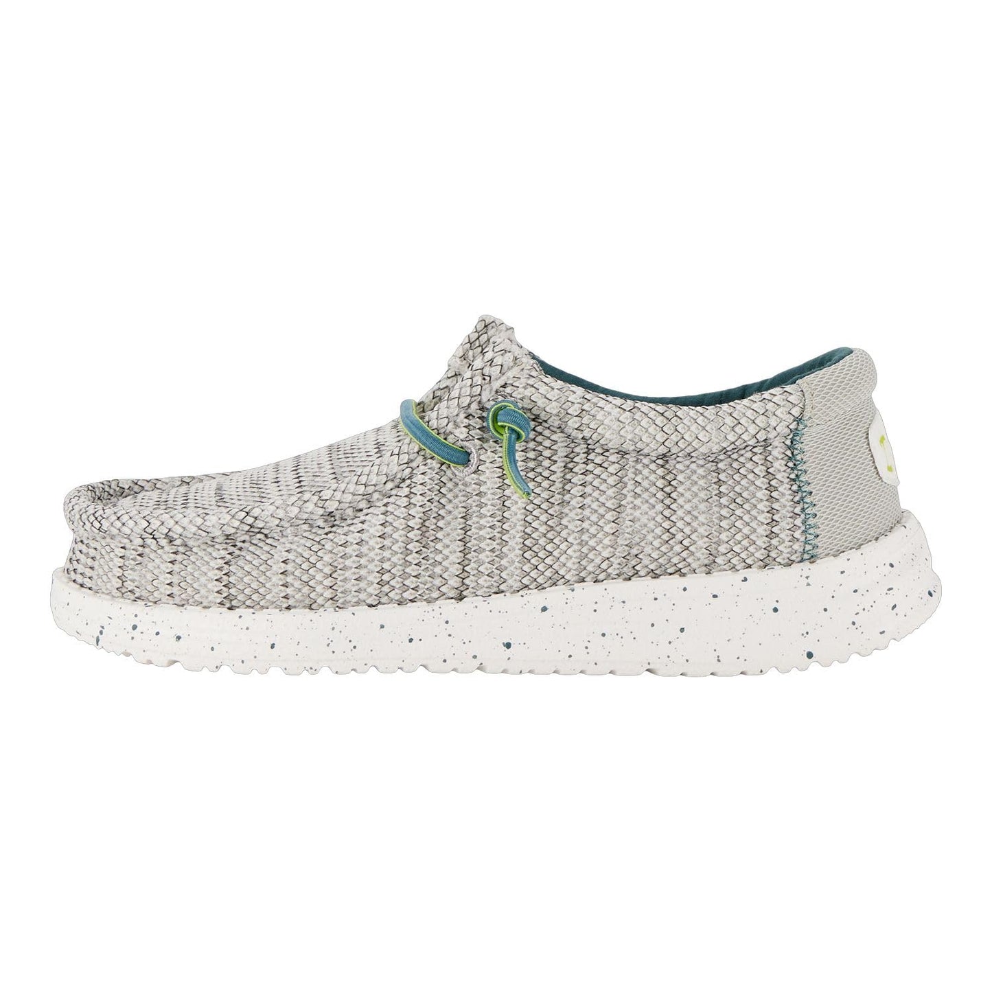HEYDUDE Boy's Wally Heathered Mesh White Size 2 | Youth's Shoes | Youth Slip-on Loafers | Comfortable & Light-Weight