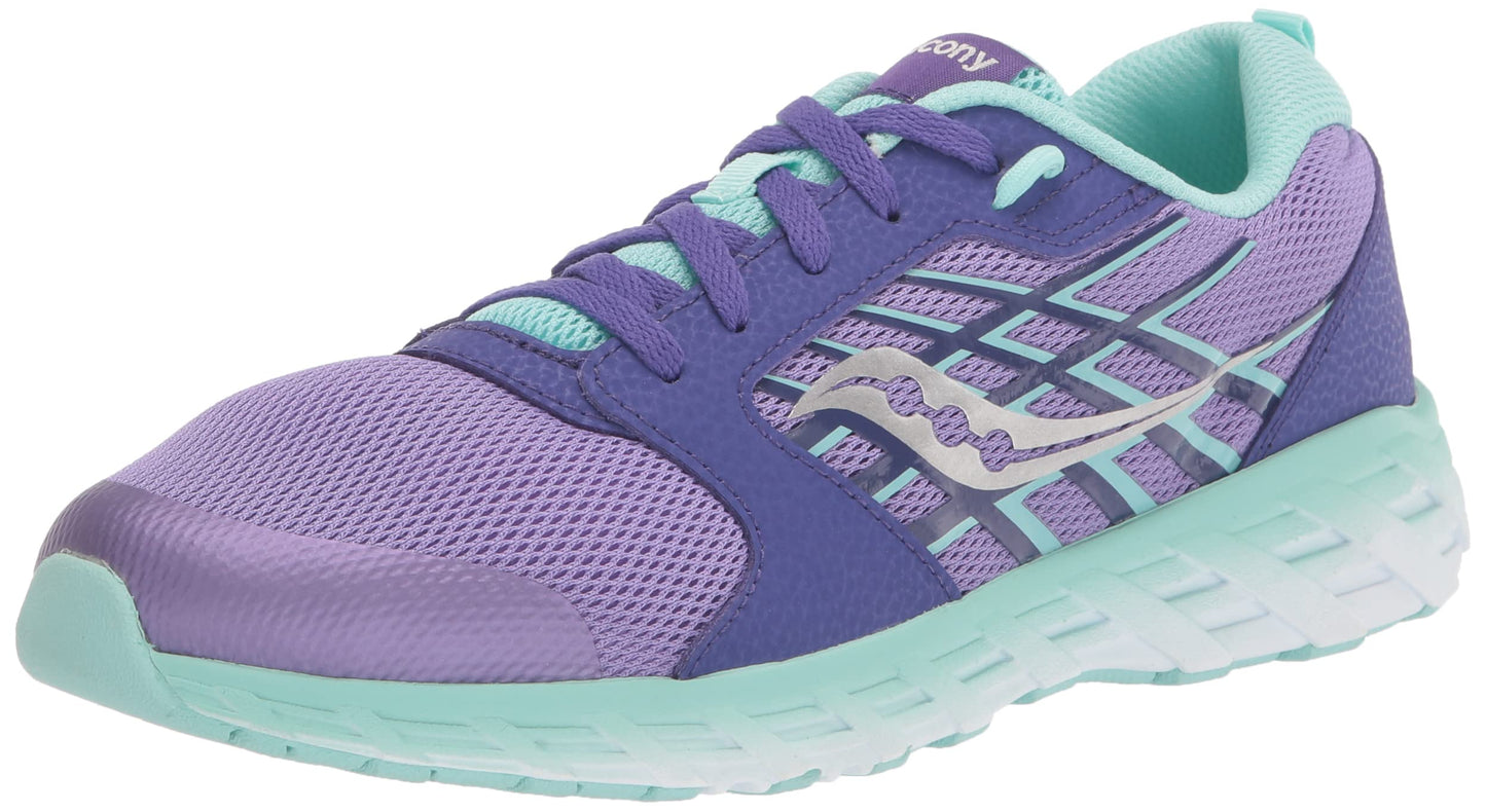 Saucony Wind 2.0 Running Shoe, PURPLE/TURQ, 3.5 Wide US Unisex Big_Kid
