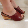 Amaztep Women's Platform Wedge Leather Sandal Open Toe Slip On Walking Comfortable Slide Sandals for Summer Dressy Casual (Brown, Size 6.5, Medium)