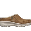Skechers Women's Clogs - Relaxed Fit: Easy Going - Latte-Twin Gore Open Back Suede Fur Slip-On Clogs with Air Cooled Insole Mule, Tan, 11