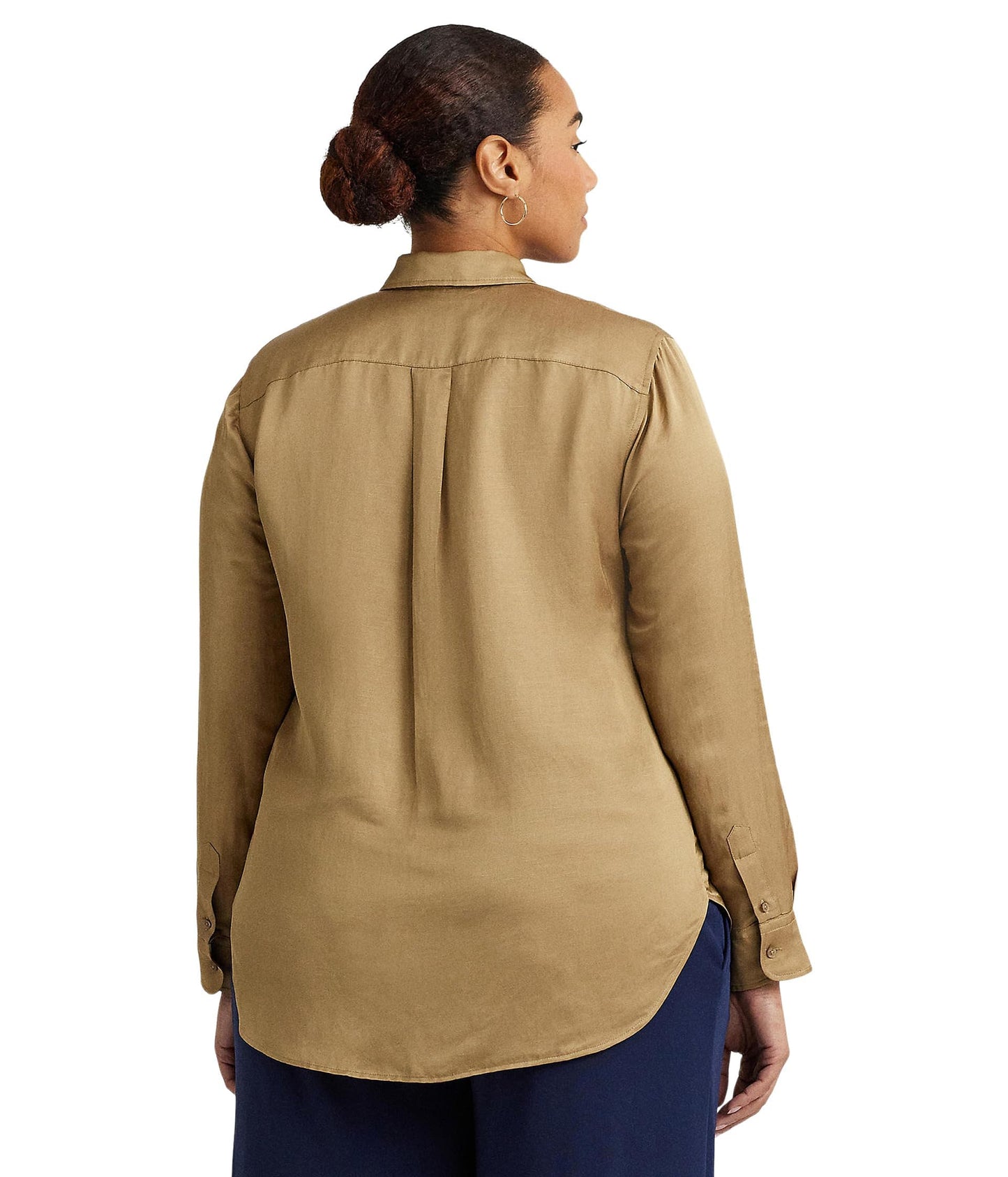 Lauren Ralph Lauren Womens Plus-Size Satin Shantung Shirt Burnished Tan 1X