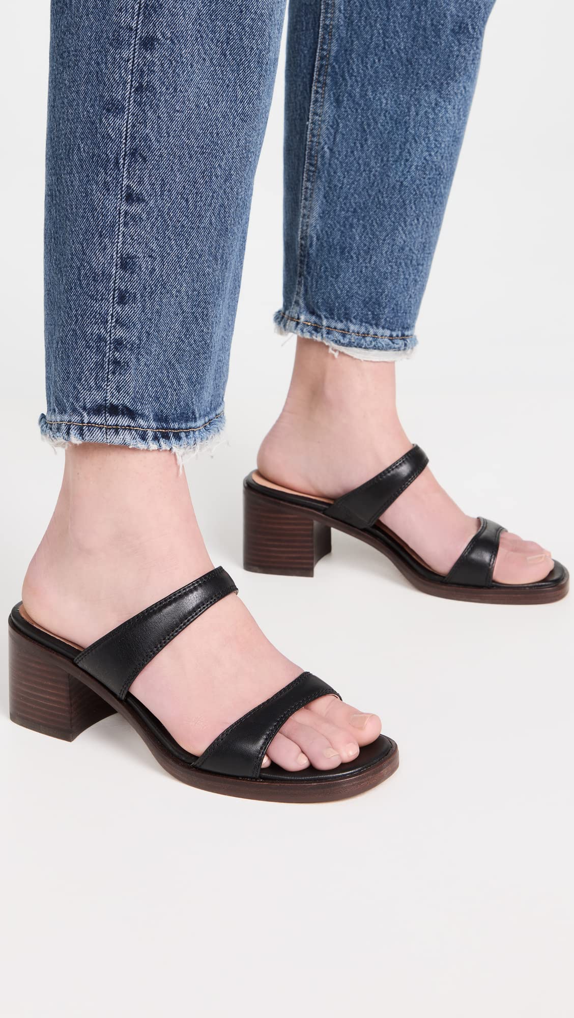 Madewell Women's Ora Double Strap Sandals, True Black, 7.5 Medium US