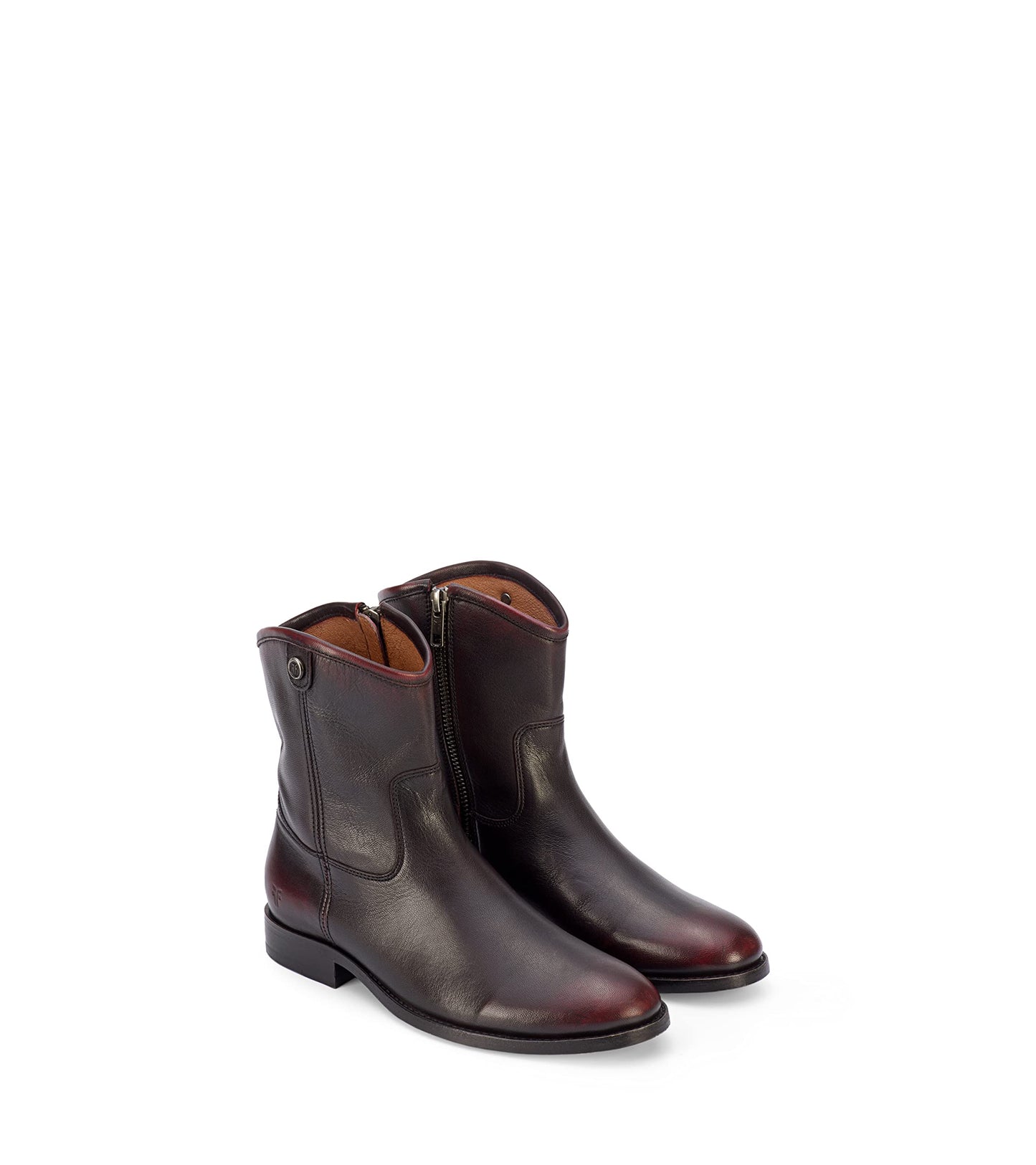 Frye Melissa Button Short 2 Boots for Women Made from Italian Leather with Antique Brass Hardware, Lining, and Outsole – 7” Shaft Height, Black/Scarlet - 8.5M