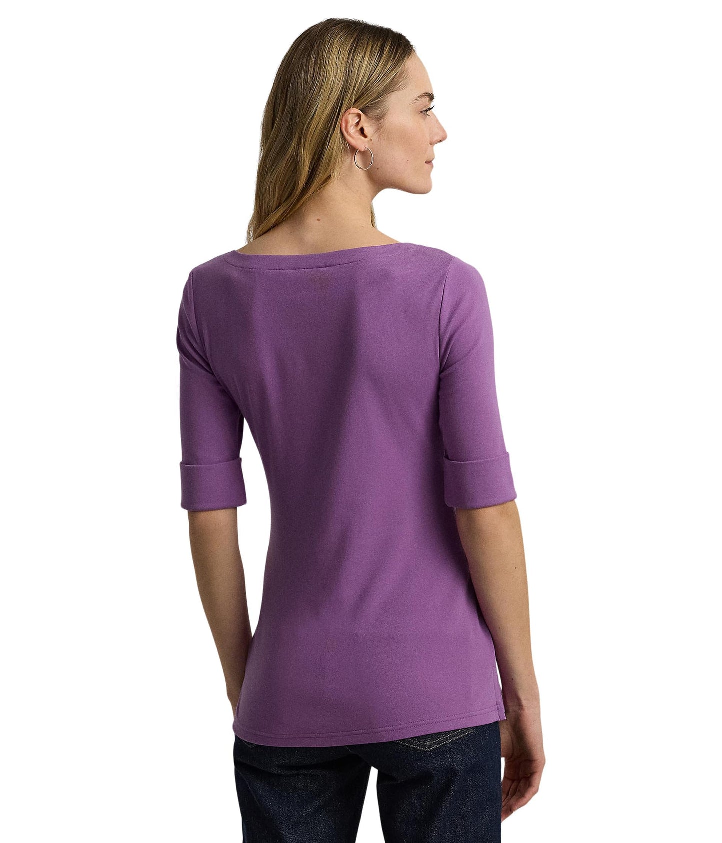Lauren Ralph Lauren Womens Stretch Cotton Boatneck Tee Aurora Violet M