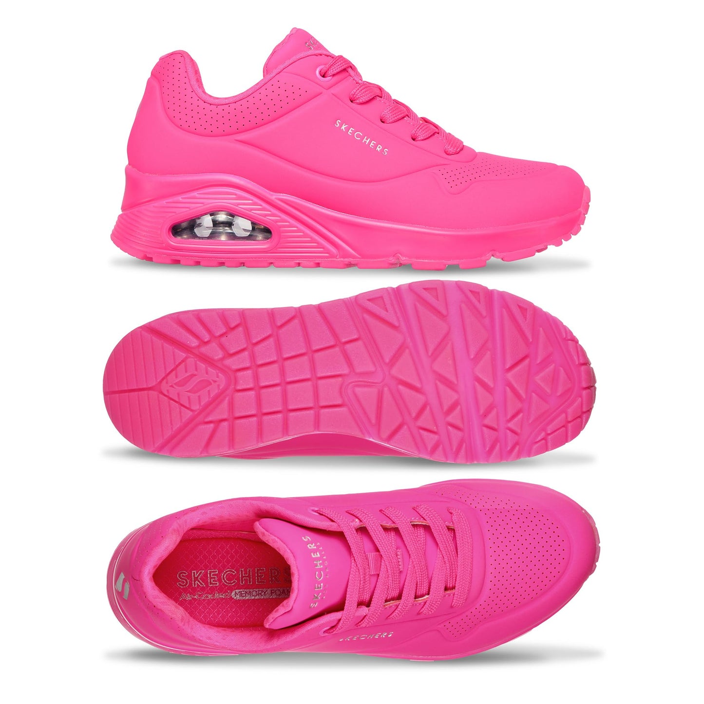 Skechers Women's Uno-Night Shades Sneaker Cooled Memory Foam, Skech-Air Midsole, Durabuck Upper, HOT Pink, 11 Wide