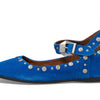Free People Mystic Mary Jane Flat Shoes for Women - Leather Upper & Lining - Synthetic Outsole - Square Toe Electric Blue Suede EU 36.5 (US Women's 6.5) M