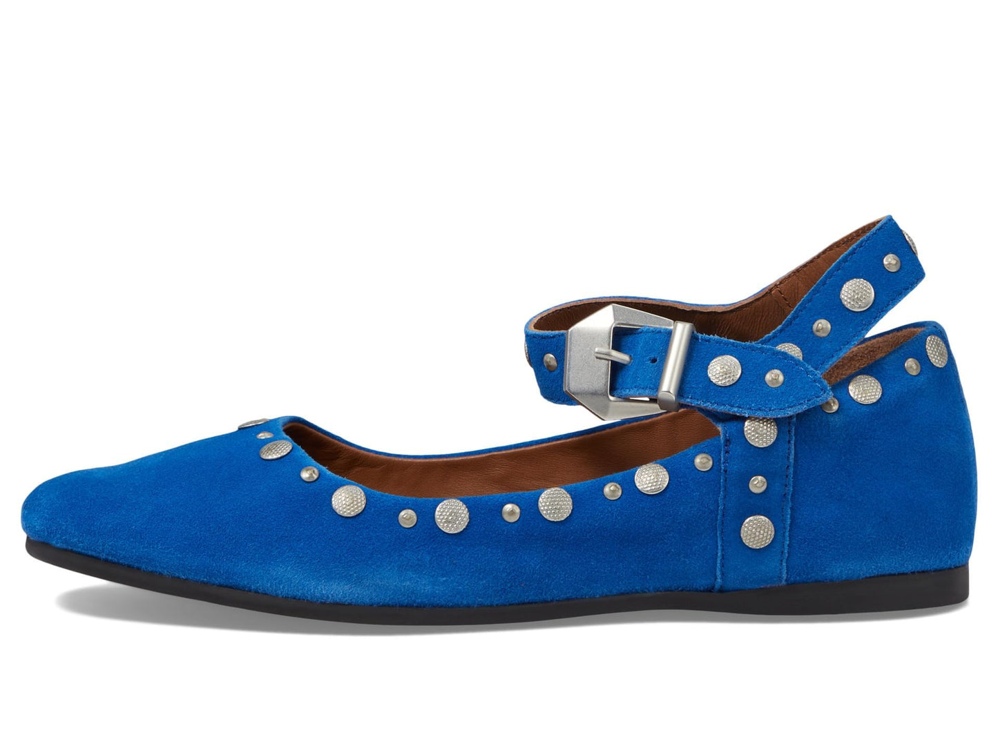 Free People Mystic Mary Jane Flat Shoes for Women - Leather Upper & Lining - Synthetic Outsole - Square Toe Electric Blue Suede EU 36.5 (US Women's 6.5) M