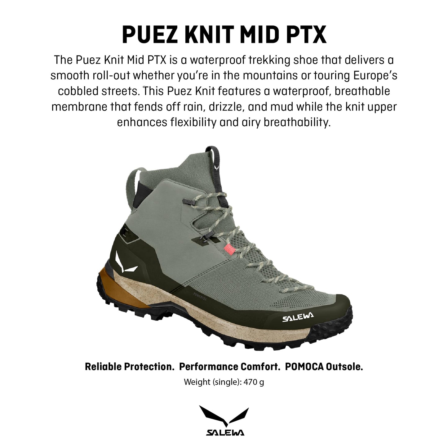 Salewa Men's Puez Knit Mid Powertex Waterproof Trail Boot for Hiking & Trekking - Shadow/Dark Olive - 7.5