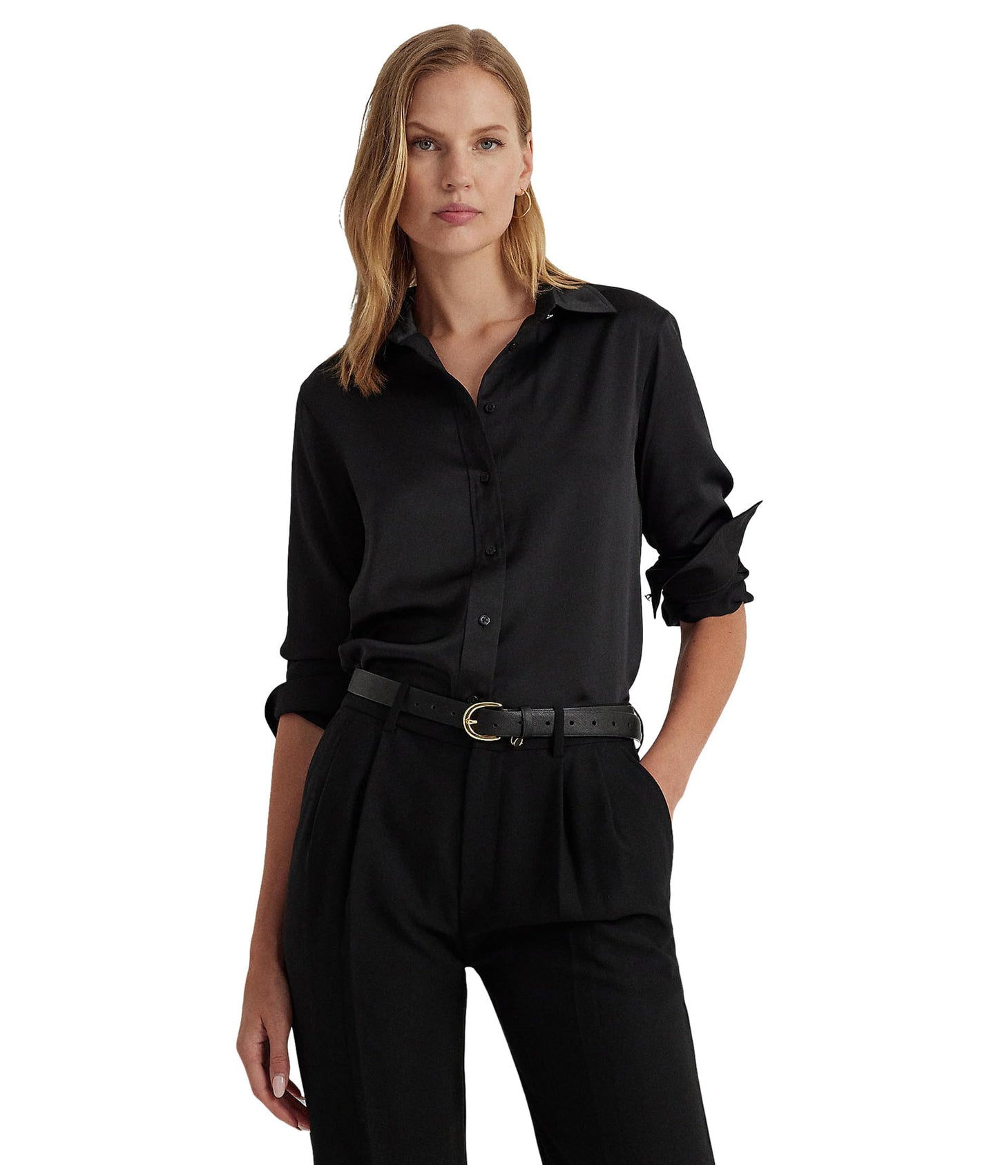 Lauren Ralph Lauren Satin Charmeuse Shirt Black LG