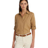 LAUREN Ralph Lauren Womens Petite Linen Shirt Spring Khaki PS