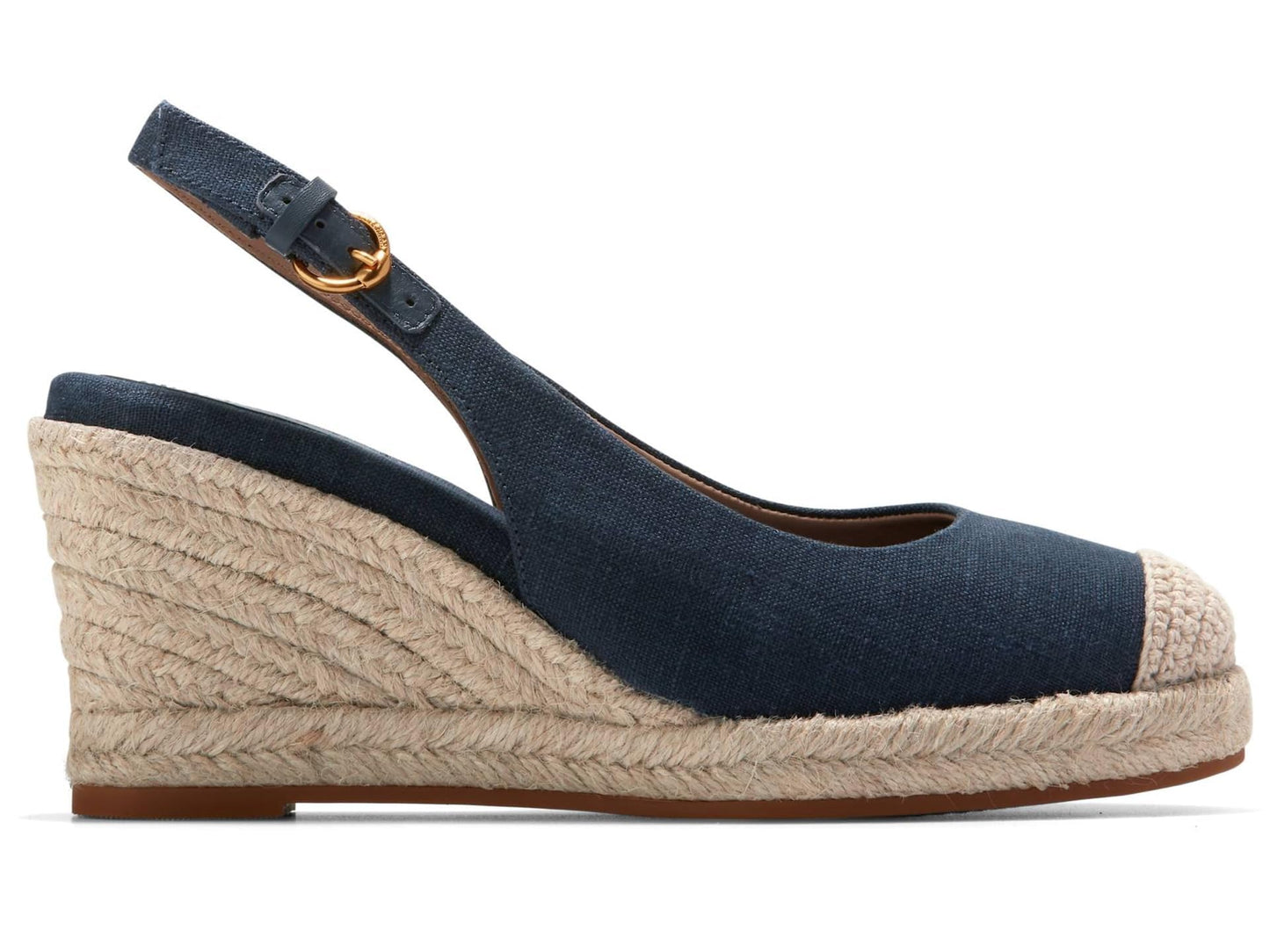 Cole Haan Women's Cloudfeel Espadrille Wedge Sling 80 mm II Platform, Navy Blazer Linen, 7