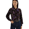 Lauren Ralph Lauren Women's Floral Stretch Jersey Tie-Neck Top Brown/Purple/Multi L