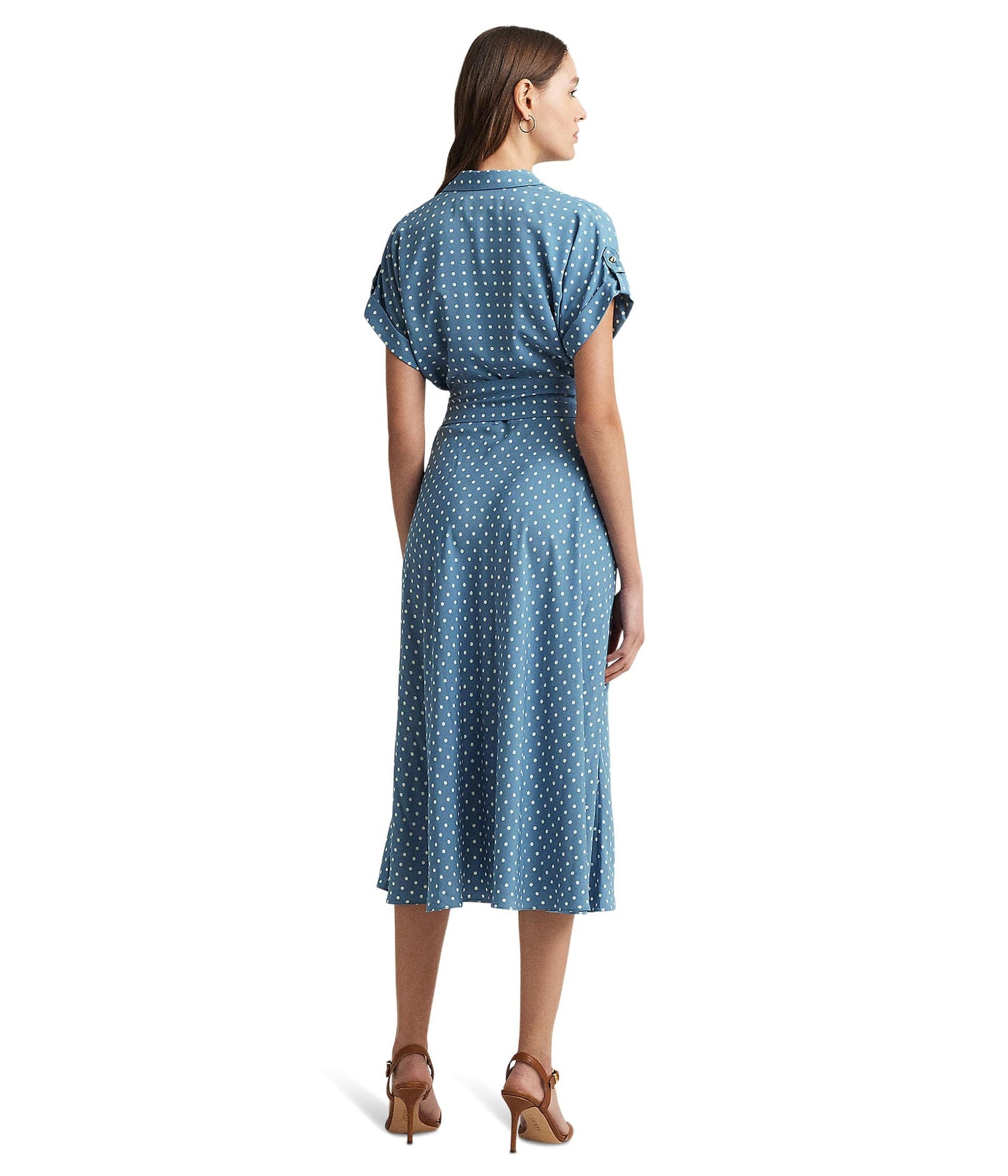 Lauren Ralph Lauren, Women's, Polka-Dot Belted Crepe Dress, Blue/Cream, 16