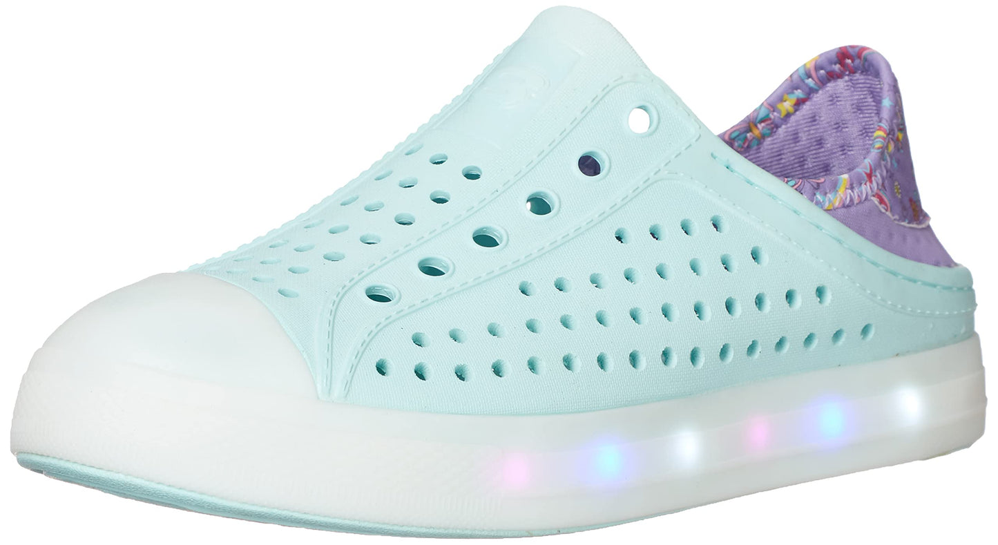 Skechers Girl's Foamies Guzman Flash - Fancy Free Water Shoe, Turquoise/Lavender, 2 Little Kid
