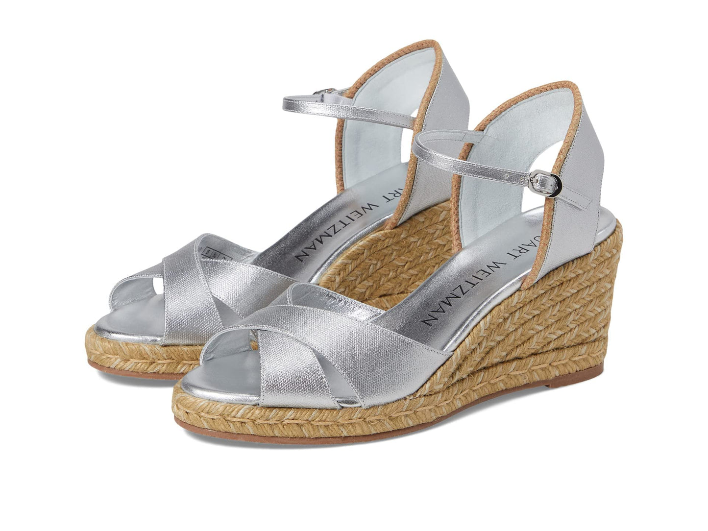Stuart Weitzman Mirela II Espadrille Wedge Silver/Natural 7 B