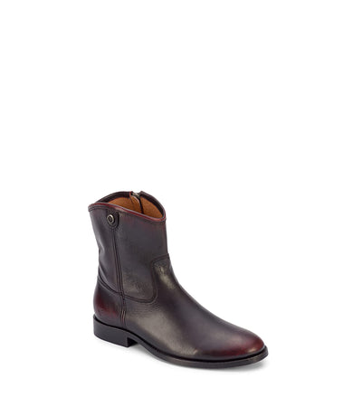Frye Melissa Button Short 2 Boots for Women Made from Italian Leather with Antique Brass Hardware, Lining, and Outsole – 7” Shaft Height, Black/Scarlet - 8.5M