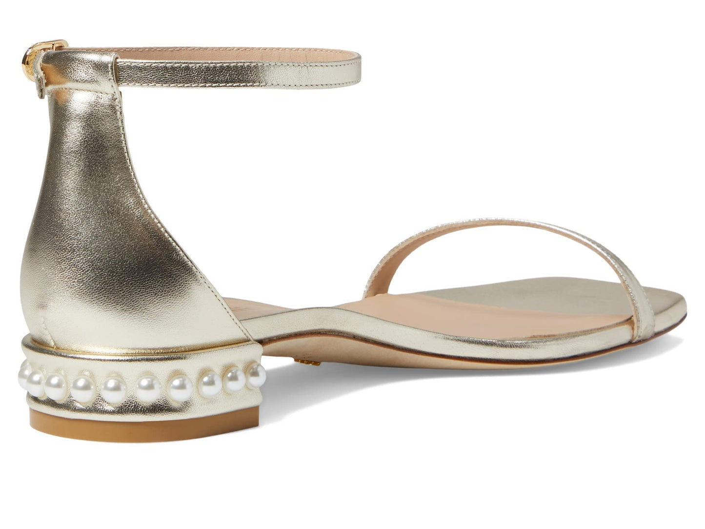 Stuart Weitzman Nudistcurve Pearl Flat Sandal Platino 9 B
