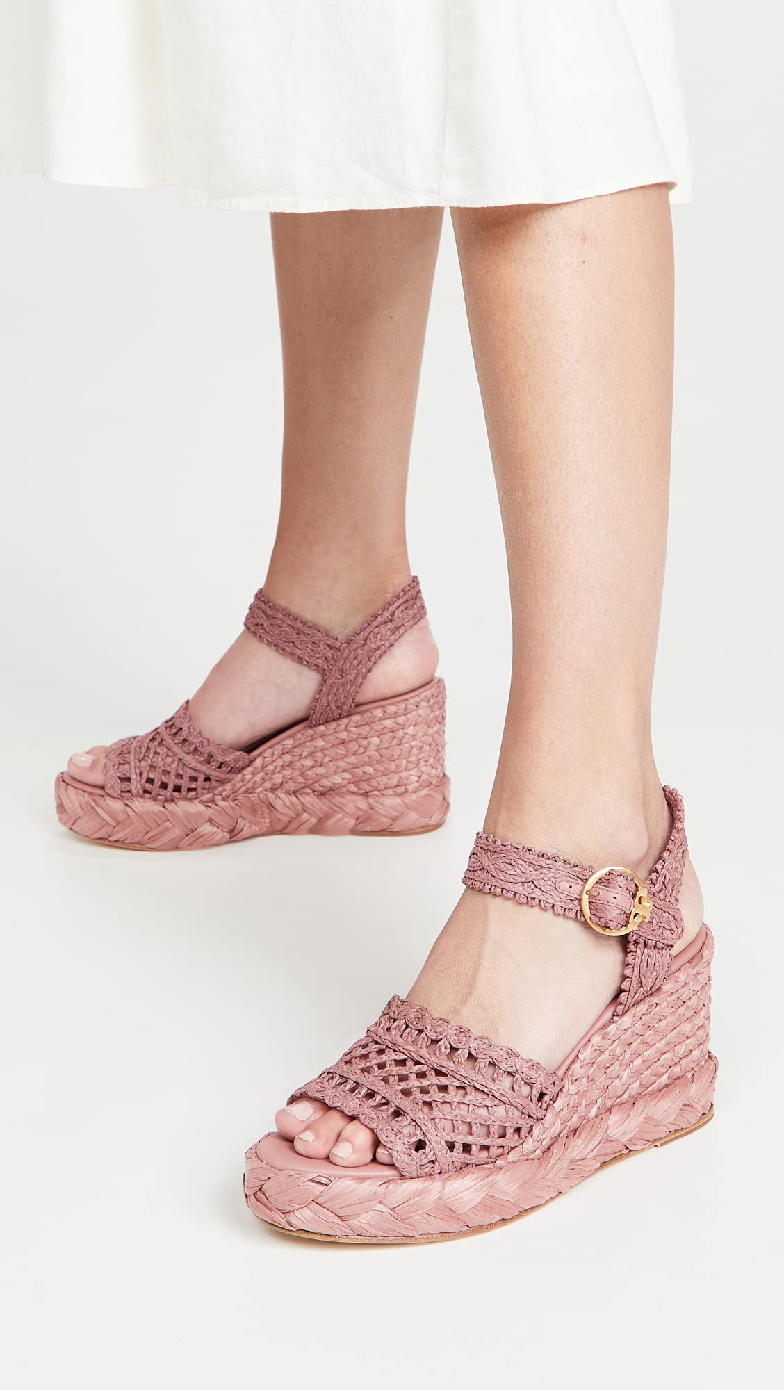 Tory Burch Women's Raffia Wedge Sandals, Pink Magnolia, 9 Medium US