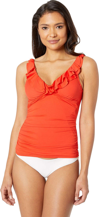 LAUREN RALPH LAUREN Beach Club Solids Ruffle U/W Tankini Red 12