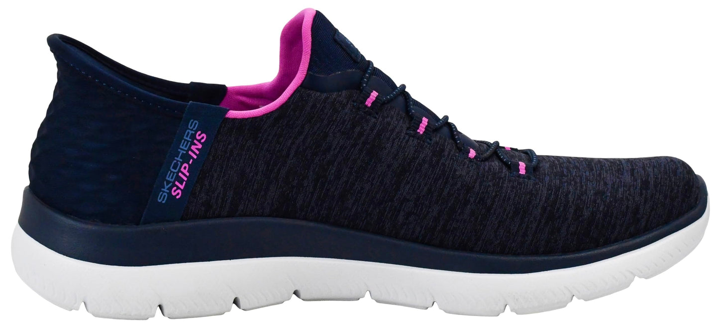 Skechers Women's Hands Free Slip-Ins Summits Dazzling Haze Sneaker, Navy/Hot Pink, 7 M US