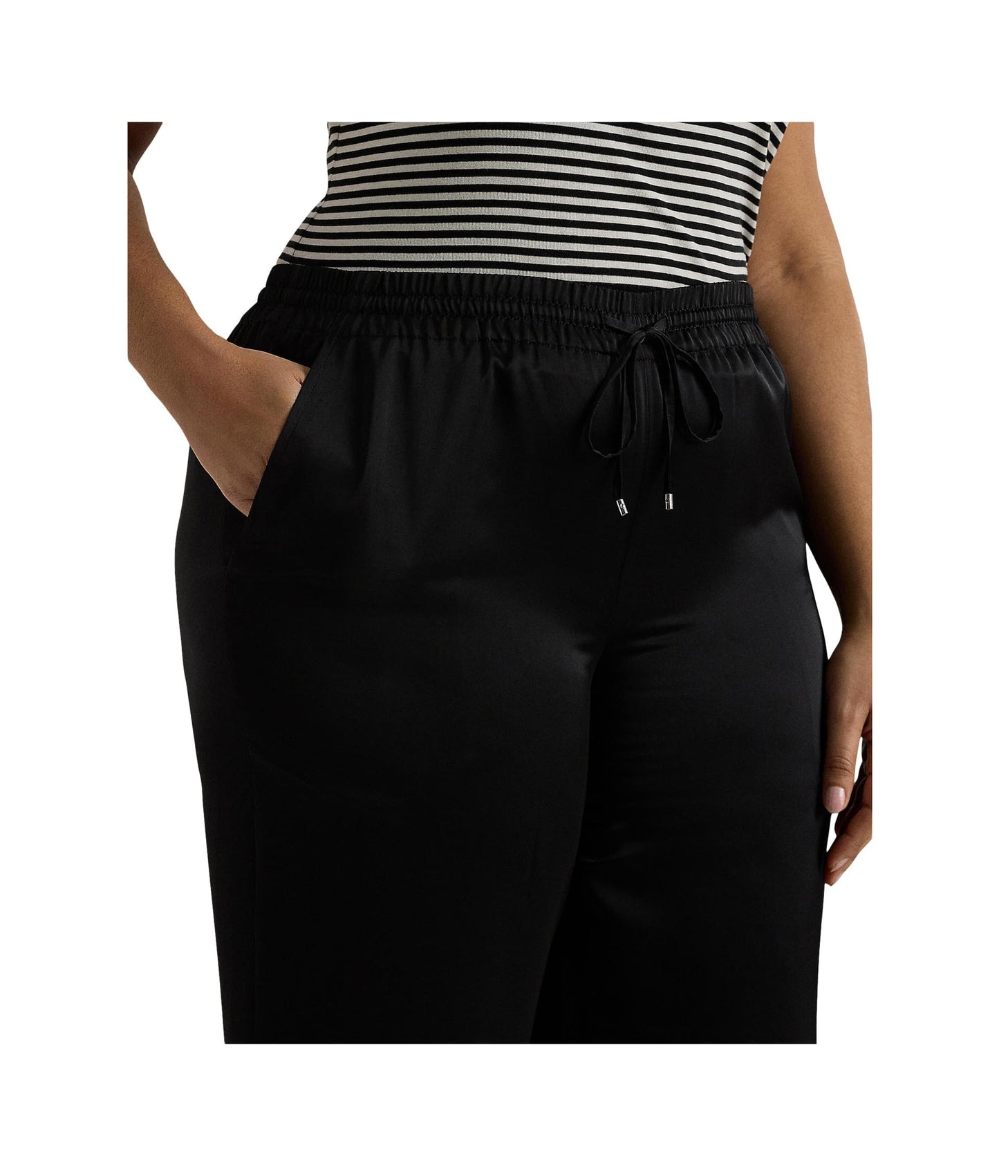 Lauren Ralph Lauren, Womens, Plus-Size Satin Charmeuse Wide-Leg Pant, Black, 2X