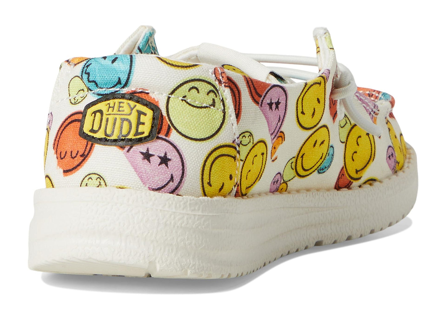 HEYDUDE Kids Wendy Smiley (Toddler) - Loafers for Kids - Canvas Upper - Cotton Lining - Rubber Outsole White 7 Toddler M