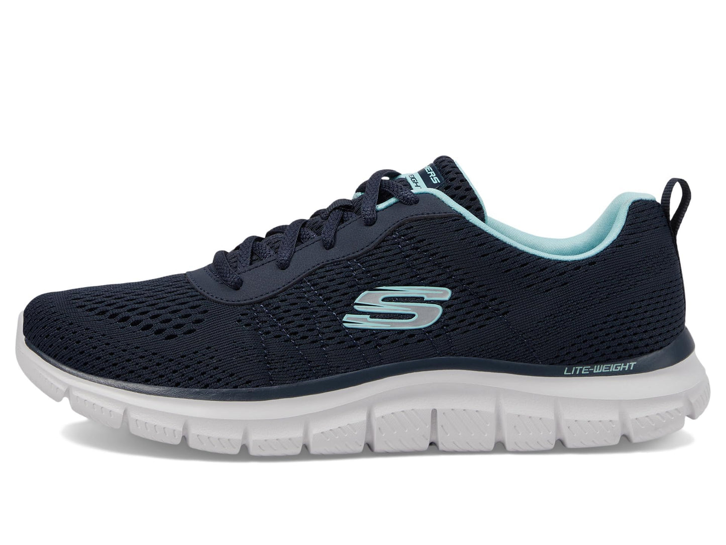 SKECHERS Women's Track New Staple Sneaker, Navy Aqua, 9.5