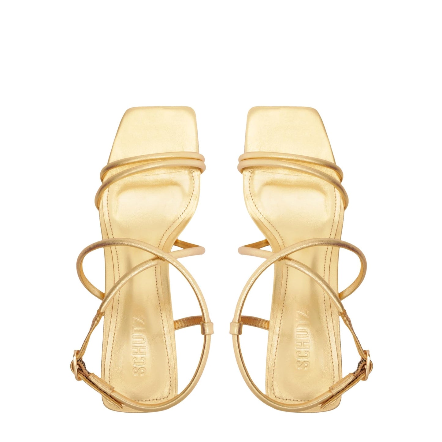 SCHUTZ Women's Aimee Mid Block Sandal, Ouro Claro, 7