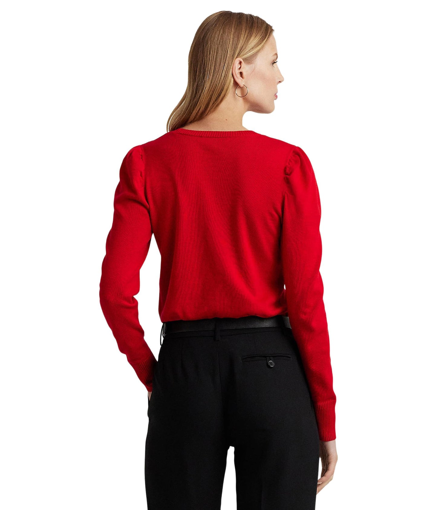 Lauren Ralph Lauren Cotton-Blend Puff-Sleeve Sweater Martin Red XL