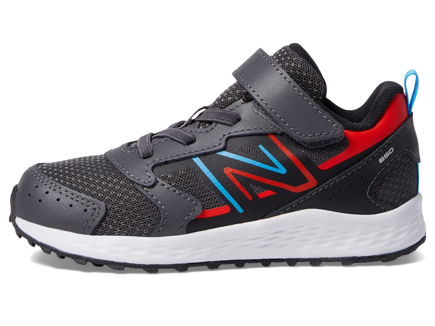New Balance Boy's Fresh Foam 650 V1 Hook & Loop Running Shoe, Magnet/Neo Flame/Vibrant Sky, 6.5 Big Kid