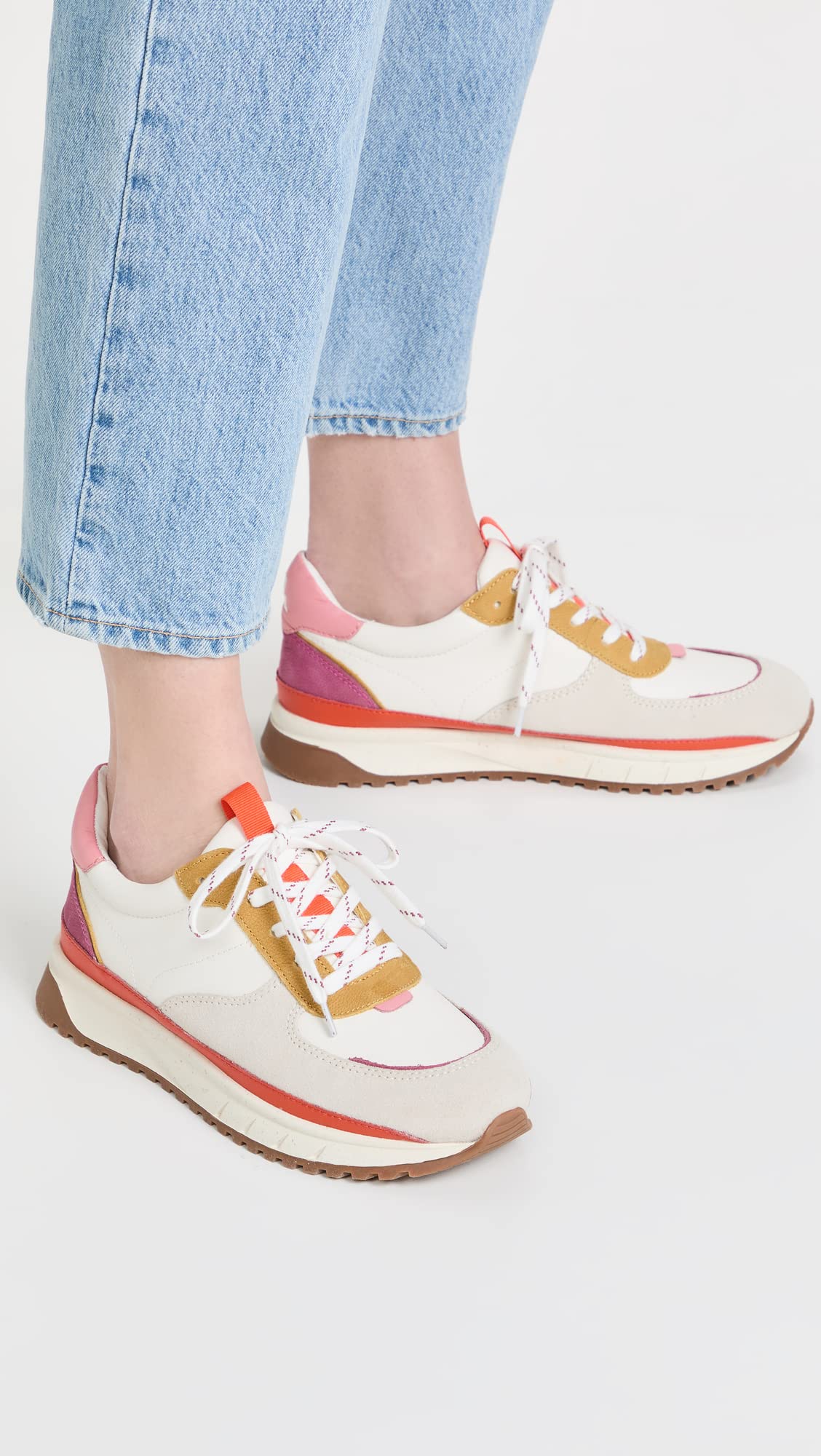 Madewell Women's Kickoff Trainer Sneakers in Bright Colorblock Leather, Primrose Multi, 10 Medium US