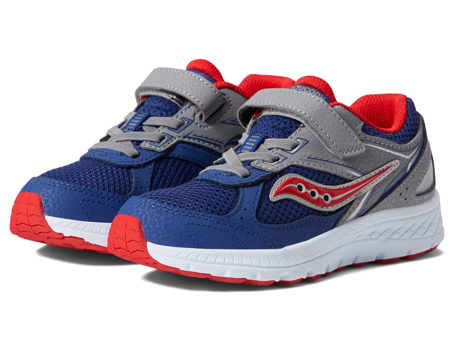 Saucony Cohesion 14 Alternative Closure Running Shoe, Navy/RED, 1 Wide US Unisex Big_Kid