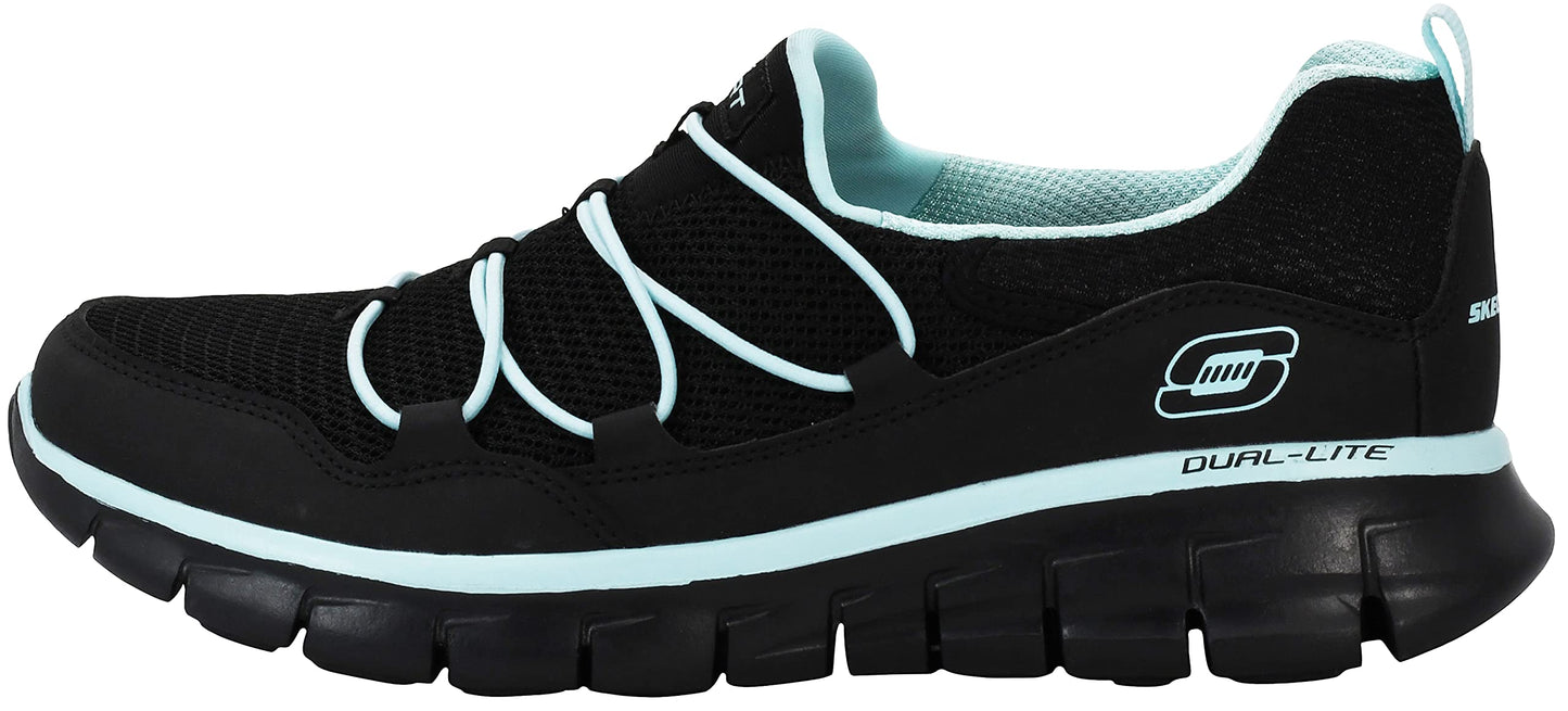 Skechers Sport Women's Loving Life Memory Foam Fashion Sneaker, Black/Turquoise, 10 M US