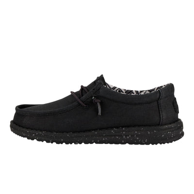 HEYDUDE Wally Canvas Shoes for Kids Canvas Upper Rubber Outsole Cotton Lining Breathable Design Black/Black