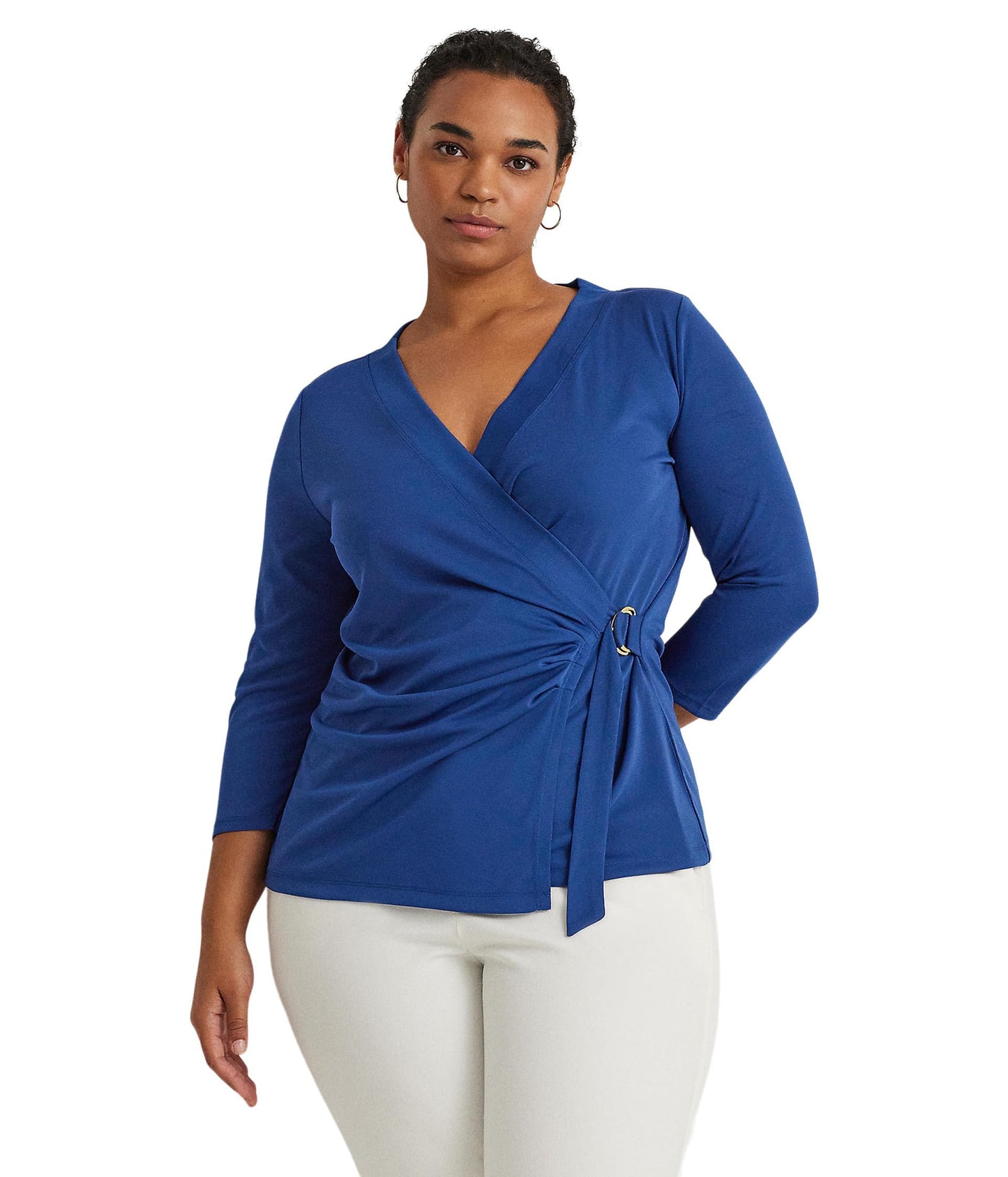 Lauren Ralph Lauren Womens Plus-Size Stretch Jersey Top Indigo Sail 1X