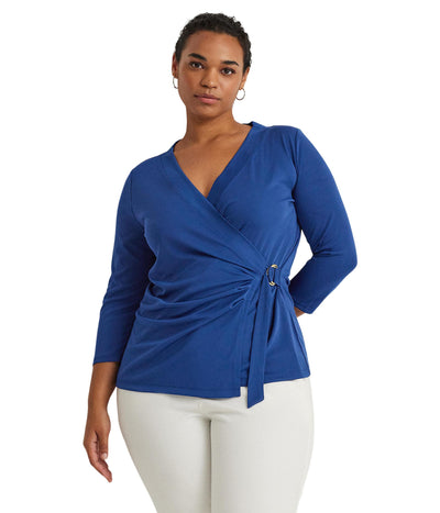 Lauren Ralph Lauren Womens Plus-Size Stretch Jersey Top Indigo Sail 1X