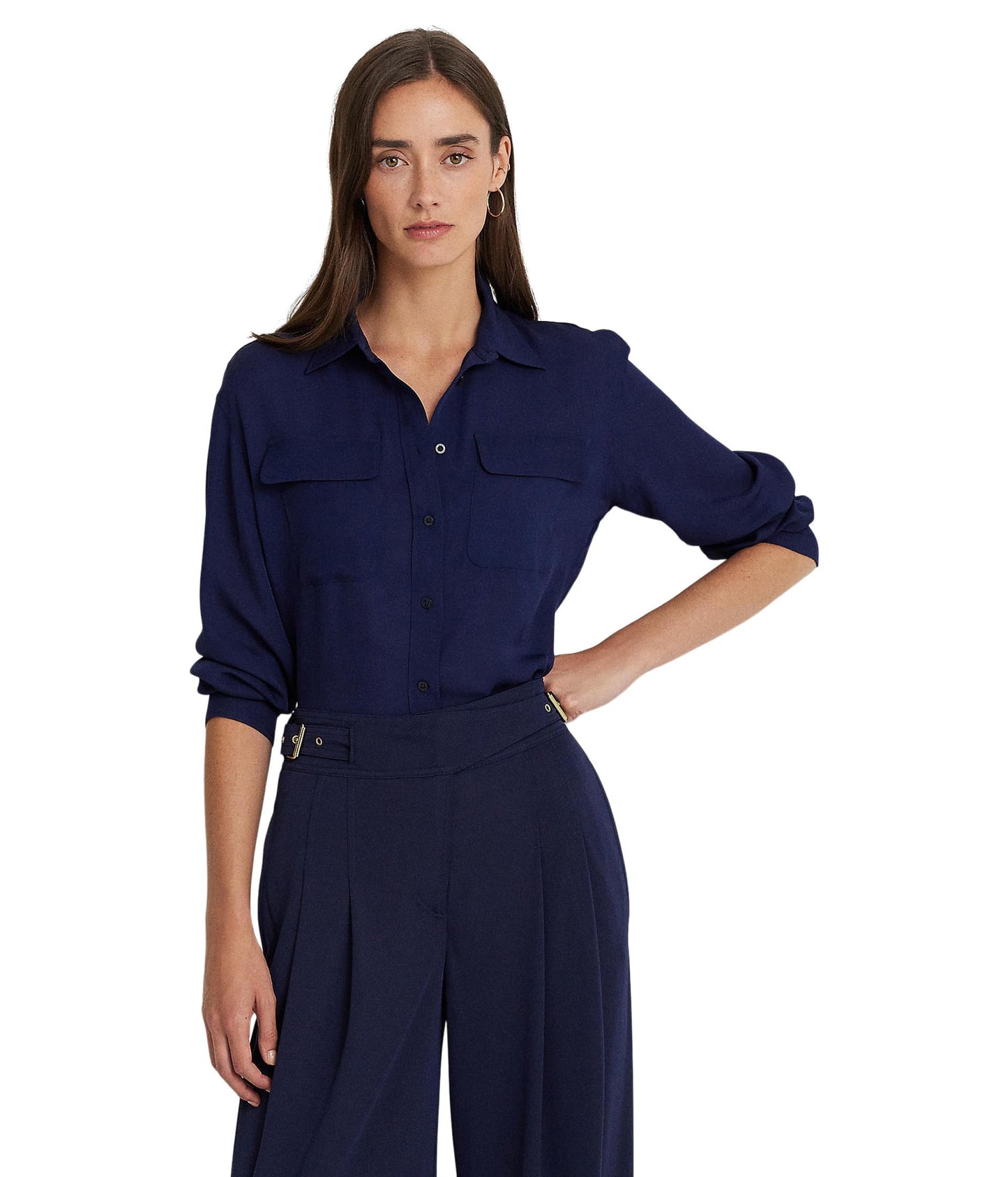 Lauren Ralph Lauren Crepe de Chine Shirt Refined Navy XL