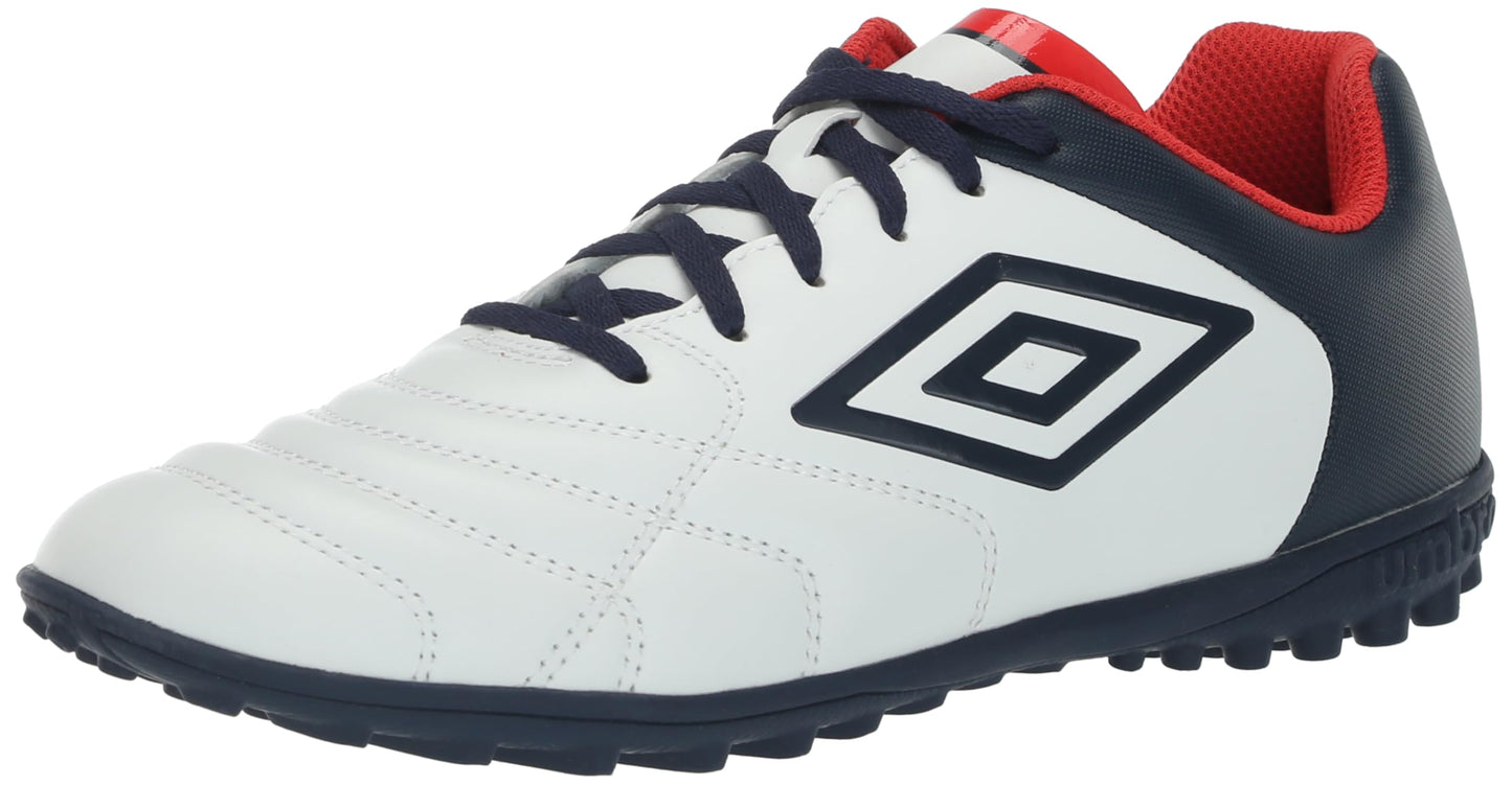 Umbro Men's Classico XI TF Turf Soccer Shoes, White/Navy/Red, 11