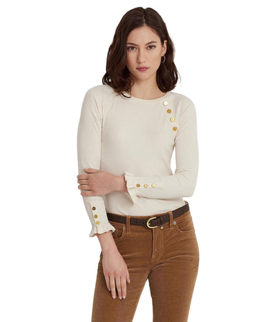 Lauren Ralph Lauren Button-Trim Cotton-Blend Knit Top Mascarpone Cream SM