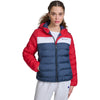 Champion Women's Quilted Coat Packable Puffer Jacket with Hood, Red/Navy Combo