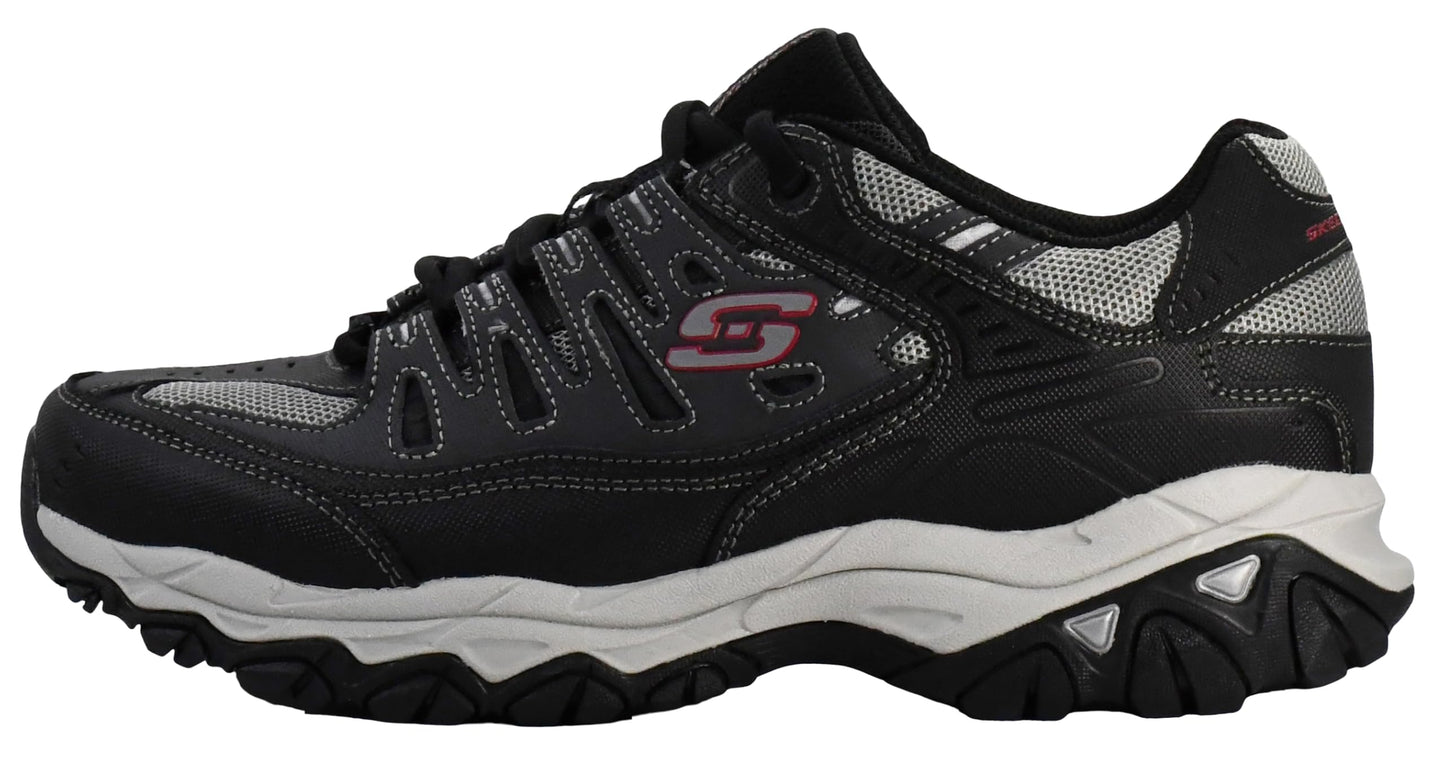 Skechers Men's Afterburn M. Fit Fashion Sneakers – Leather Upper, Memory Foam Insole, Rubber Outsole, Charcoal/Black, 14 X-Wide