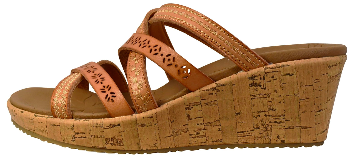 Skechers Women's Beverlee - Tiger Posse Wedge Sandal, Tan, 6.5 M US