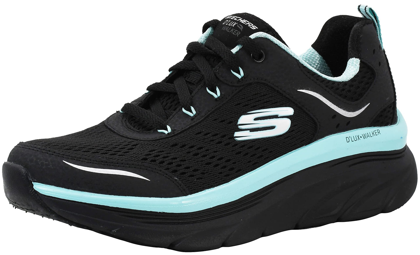 Skechers Women's D'lux Walker-Infinite Motion Sneaker, Black Aqua, 6.5 UK